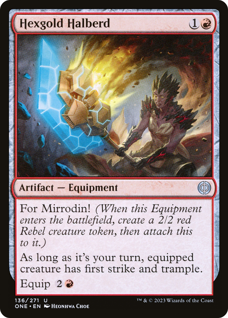 Hexgold Halberd - Uncommon Artifact — Equipment card from Phyrexia: All Will Be One