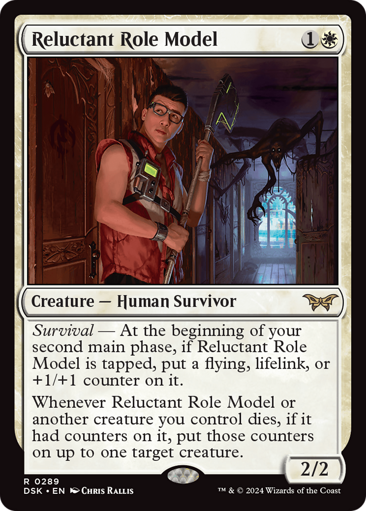Reluctant Role Model - Rare Creature — Human Survivor card from Duskmourn: House of Horror