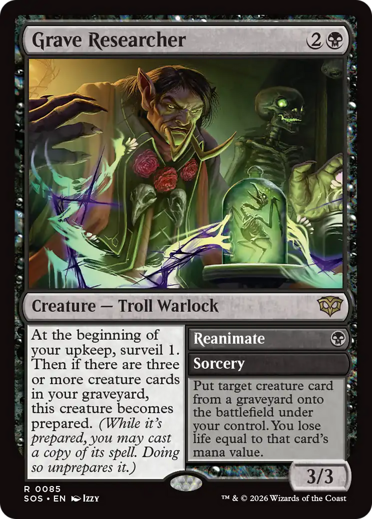 Grave Researcher // Reanimate - Rare Creature — Troll Warlock card from Secrets of Strixhaven