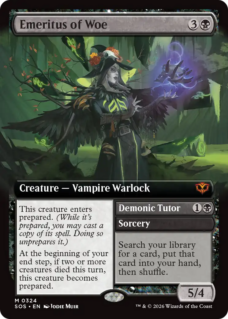 Emeritus of Woe // Demonic Tutor - Mythic Creature — Vampire Warlock card from Secrets of Strixhaven