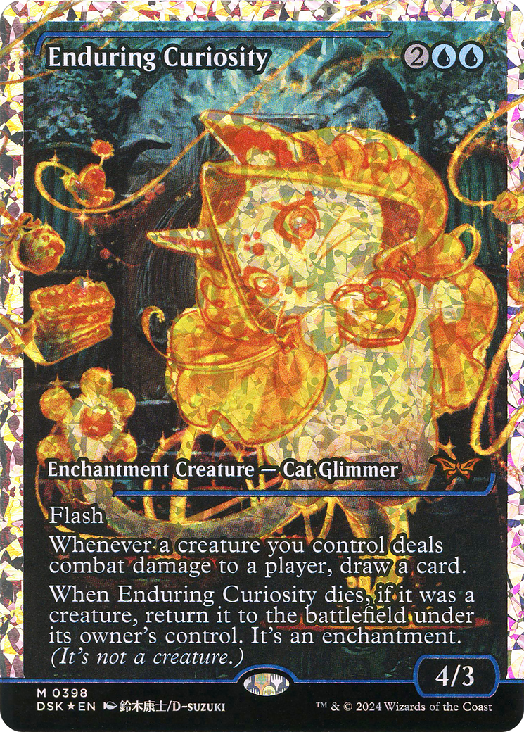 Enduring Curiosity - Mythic Enchantment Creature — Cat Glimmer card from Duskmourn: House of Horror