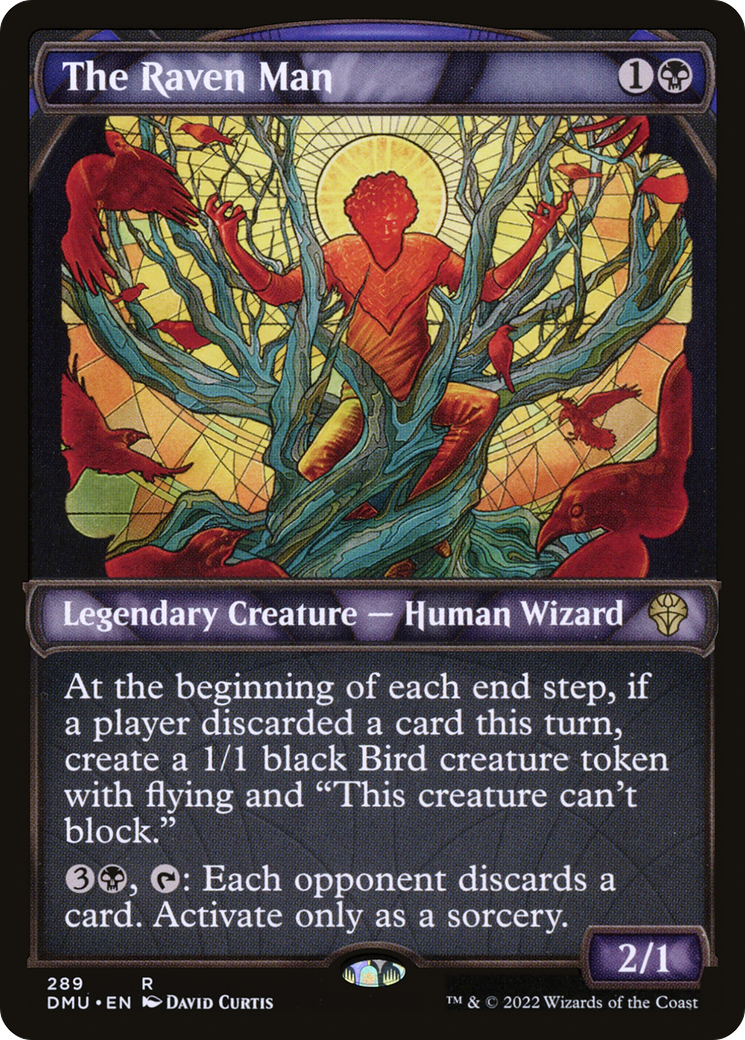 The Raven Man - Rare Legendary Creature — Human Wizard card from Dominaria United