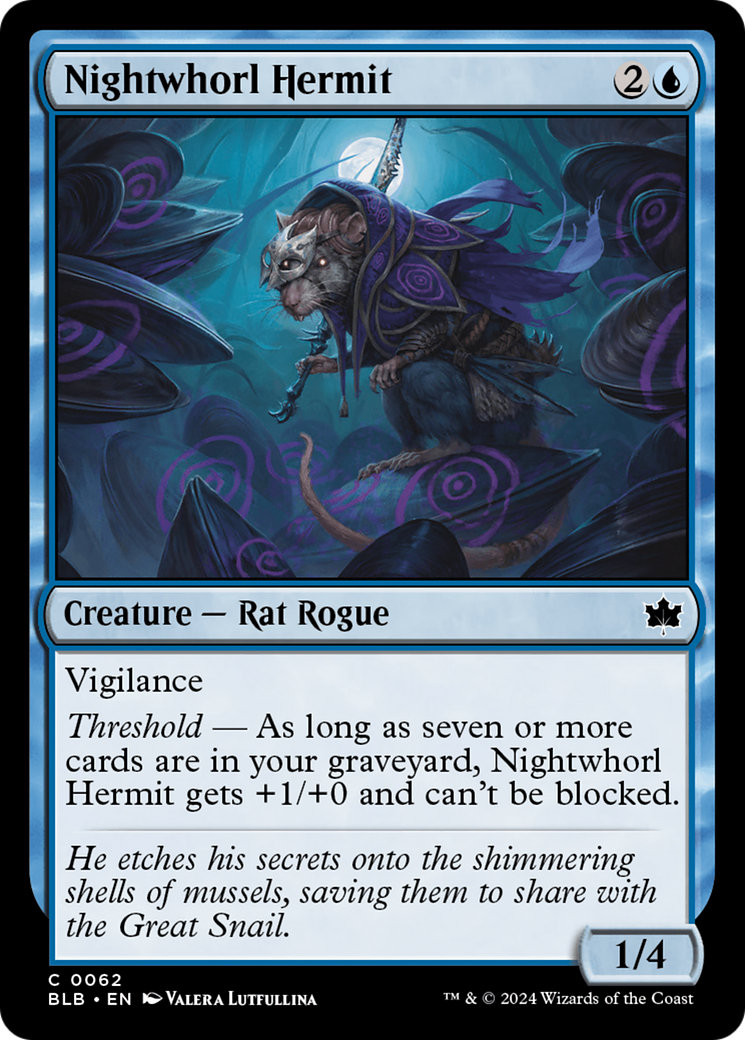 Nightwhorl Hermit - Common Creature — Rat Rogue card from Bloomburrow