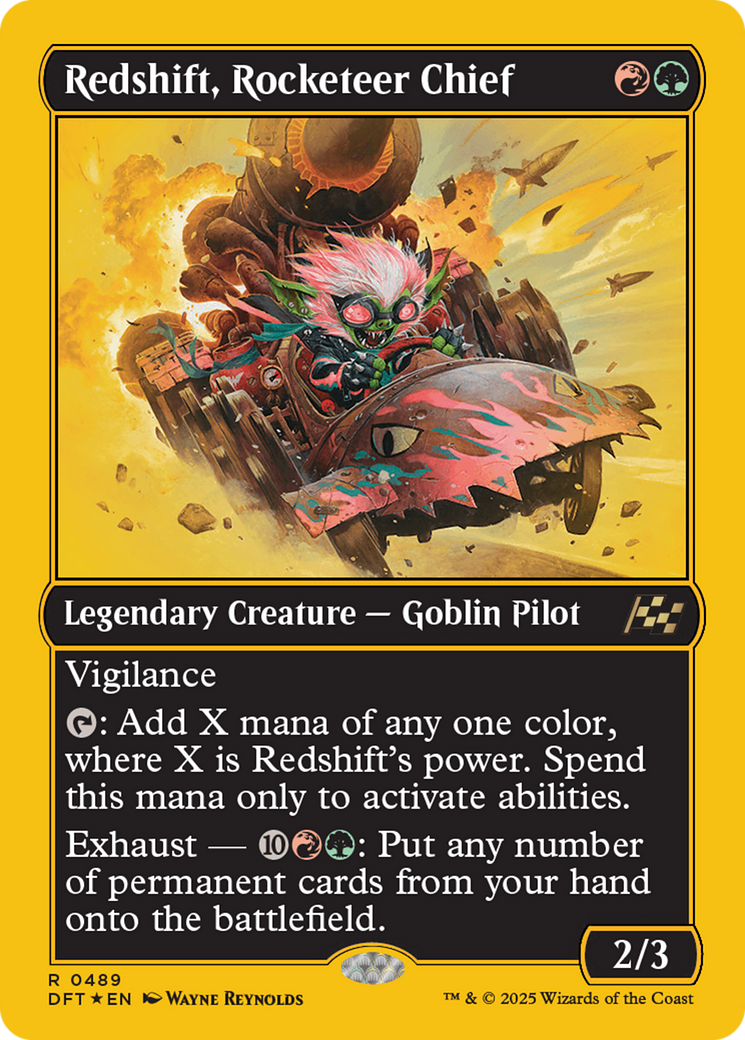 Redshift, Rocketeer Chief - Rare Legendary Creature — Goblin Pilot card from Aetherdrift