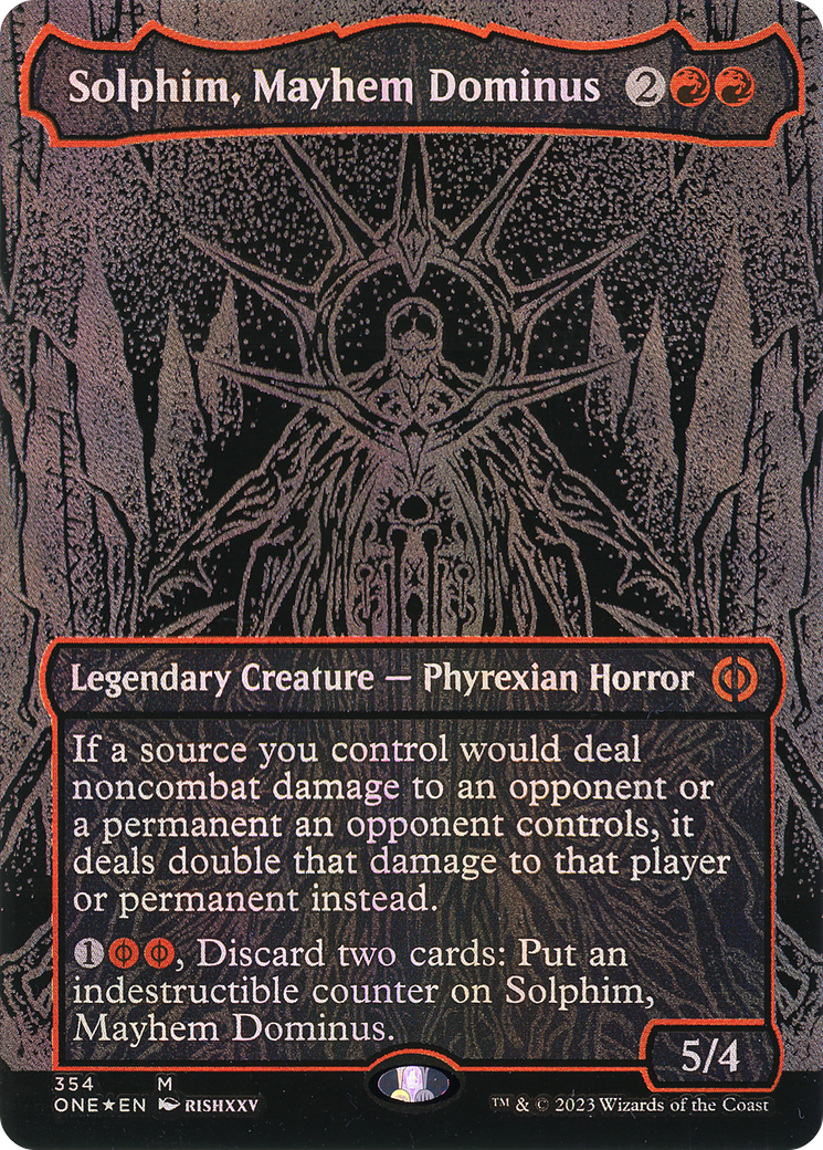 Solphim, Mayhem Dominus - Mythic Legendary Creature — Phyrexian Horror card from Phyrexia: All Will Be One