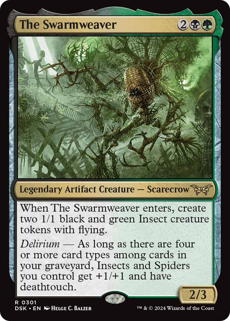 The Swarmweaver - Rare Legendary Artifact Creature — Scarecrow card from Duskmourn: House of Horror