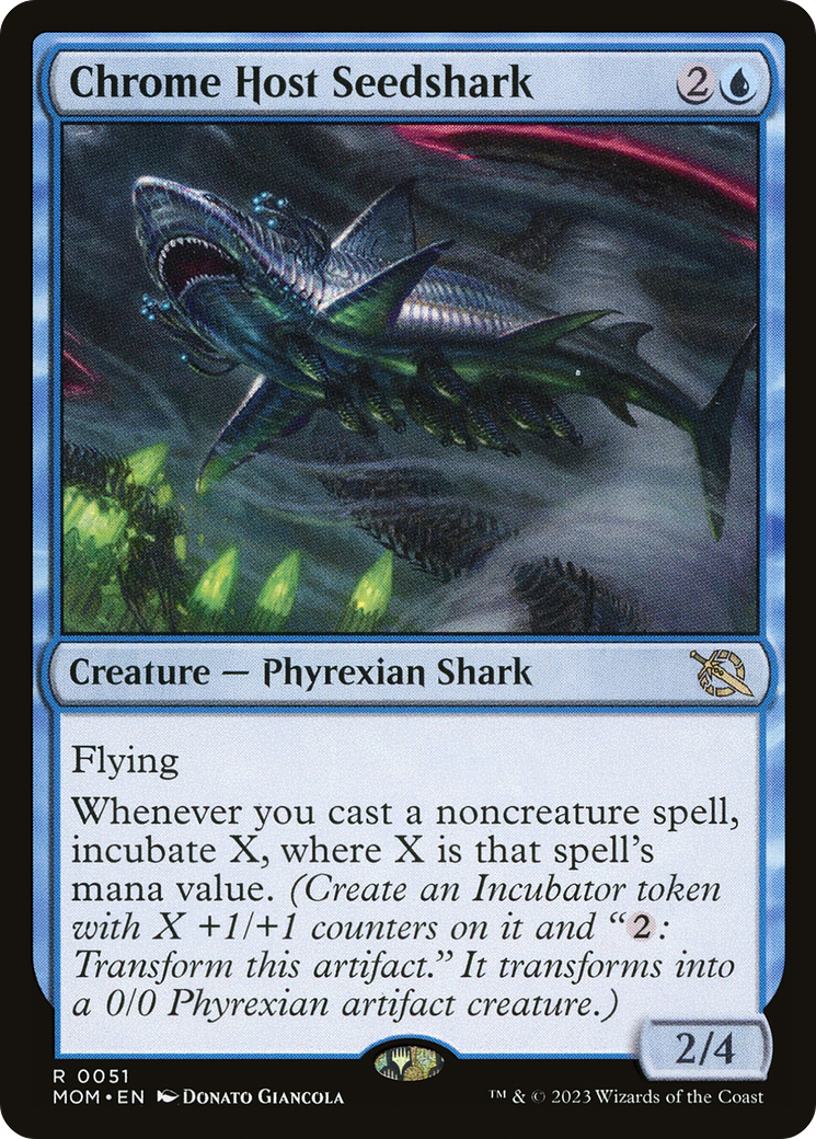 Chrome Host Seedshark - Rare Creature — Phyrexian Shark card from March of the Machine