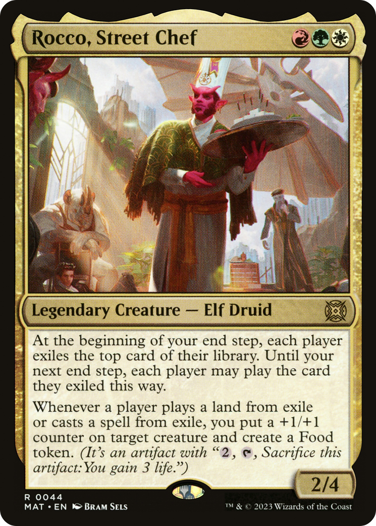 Rocco, Street Chef - Rare Legendary Creature — Elf Druid card from March of the Machine: The Aftermath