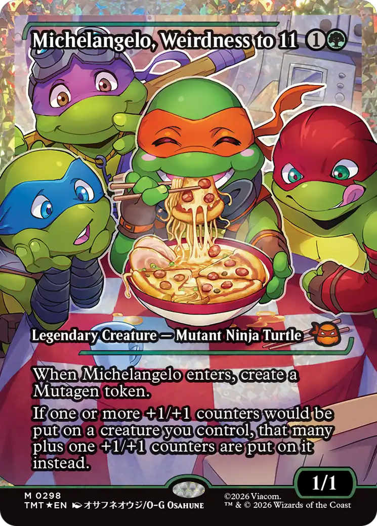 Michelangelo, Weirdness to 11 - Mythic Legendary Creature — Mutant Ninja Turtle card from Teenage Mutant Ninja Turtles