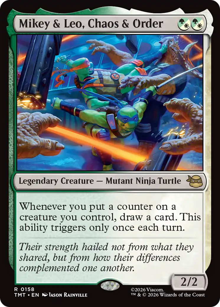 Mikey & Leo, Chaos & Order - Rare Legendary Creature — Mutant Ninja Turtle card from Teenage Mutant Ninja Turtles