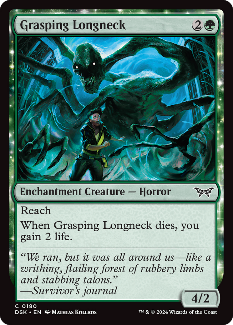 Grasping Longneck - Common Enchantment Creature — Horror card from Duskmourn: House of Horror