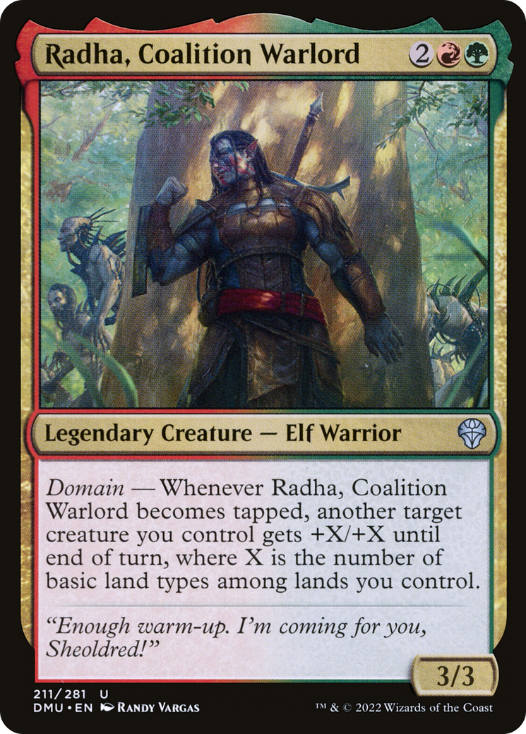 Radha, Coalition Warlord - Uncommon Legendary Creature — Elf Warrior card from Dominaria United