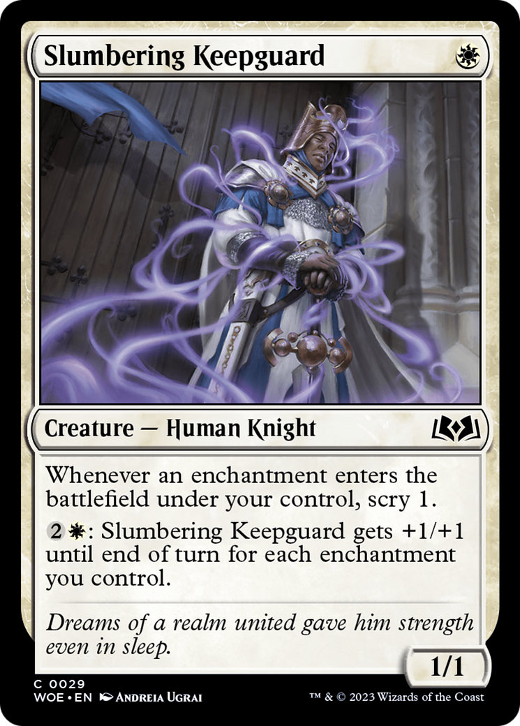 Slumbering Keepguard - Common Creature — Human Knight card from Wilds of Eldraine