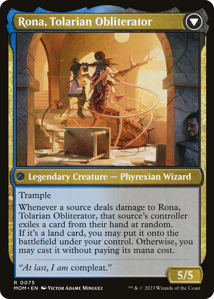 Back face of Rona, Herald of Invasion // Rona, Tolarian Obliterator - Legendary Creature — Phyrexian Wizard card