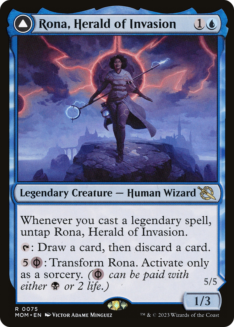 Rona, Herald of Invasion // Rona, Tolarian Obliterator - Rare Legendary Creature — Phyrexian Wizard card from March of the Machine