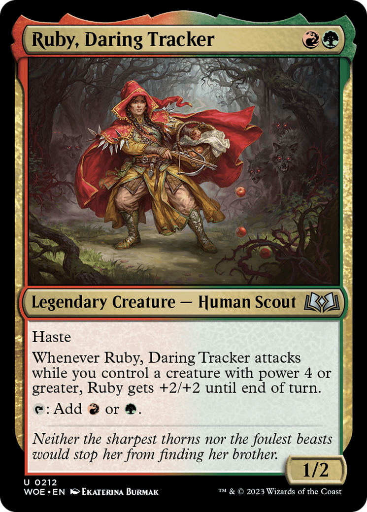 Ruby, Daring Tracker - Uncommon Legendary Creature — Human Scout card from Wilds of Eldraine
