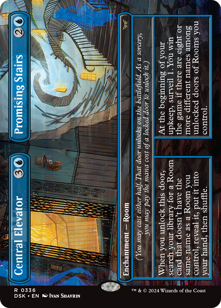 Central Elevator // Promising Stairs - Rare Enchantment — Room card from Duskmourn: House of Horror