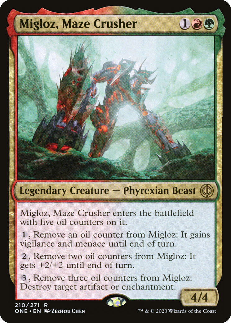 Migloz, Maze Crusher - Rare Legendary Creature — Phyrexian Beast card from Phyrexia: All Will Be One