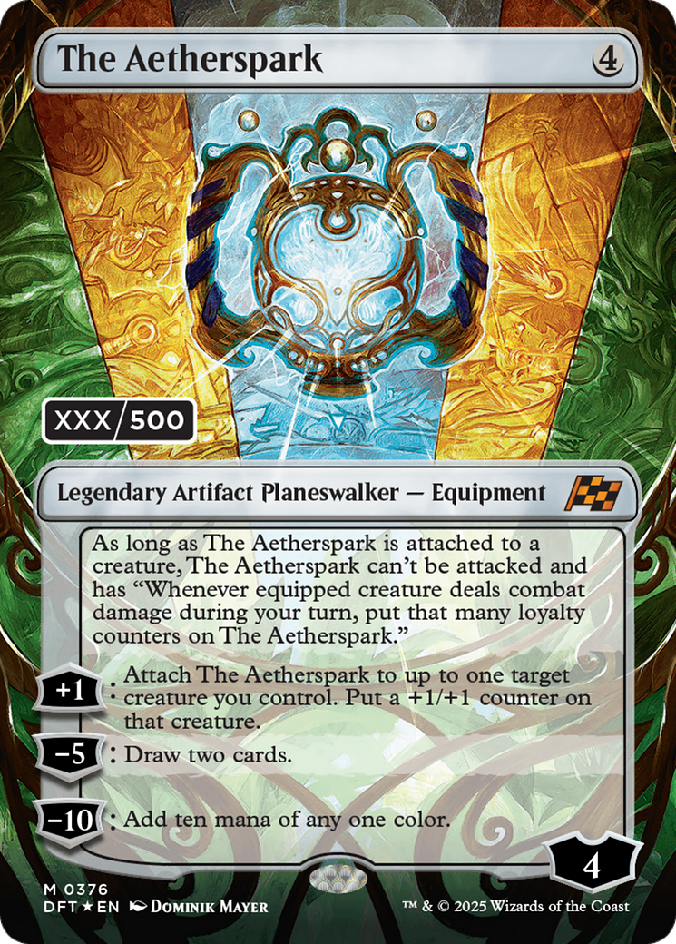 The Aetherspark - Mythic Legendary Artifact Planeswalker — Equipment card from Aetherdrift