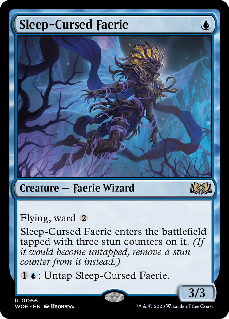 Sleep-Cursed Faerie - Rare Creature — Faerie Wizard card from Wilds of Eldraine