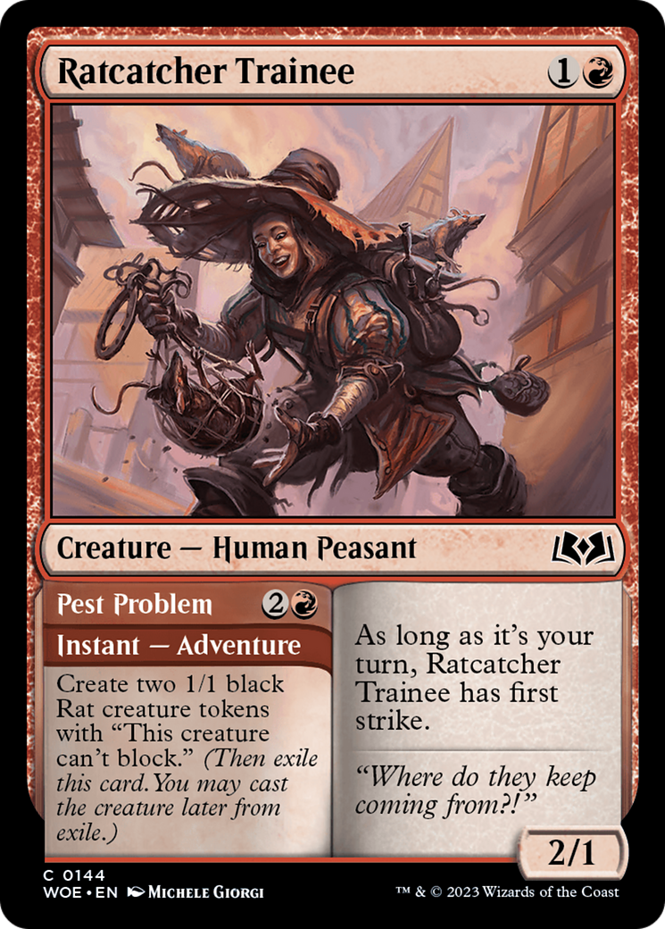 Ratcatcher Trainee // Pest Problem - Common Creature — Human Peasant card from Wilds of Eldraine