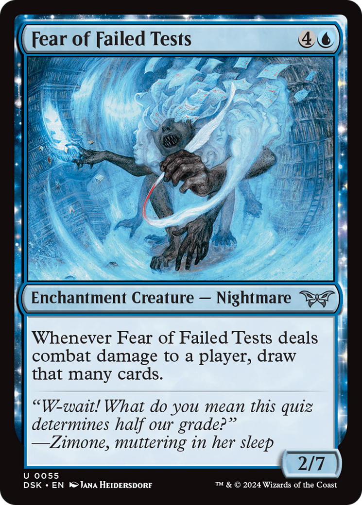 Fear of Failed Tests - Uncommon Enchantment Creature — Nightmare card from Duskmourn: House of Horror