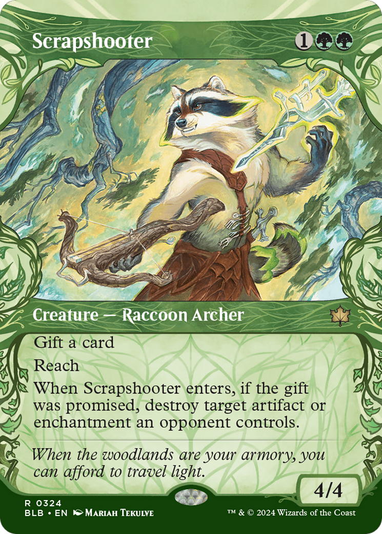 Scrapshooter - Rare Creature — Raccoon Archer card from Bloomburrow