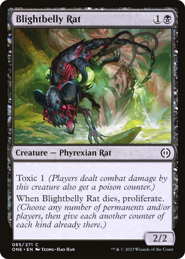 Blightbelly Rat - Common Creature — Phyrexian Rat card from Phyrexia: All Will Be One