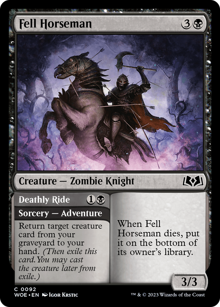 Fell Horseman // Deathly Ride - Common Sorcery — Adventure card from Wilds of Eldraine