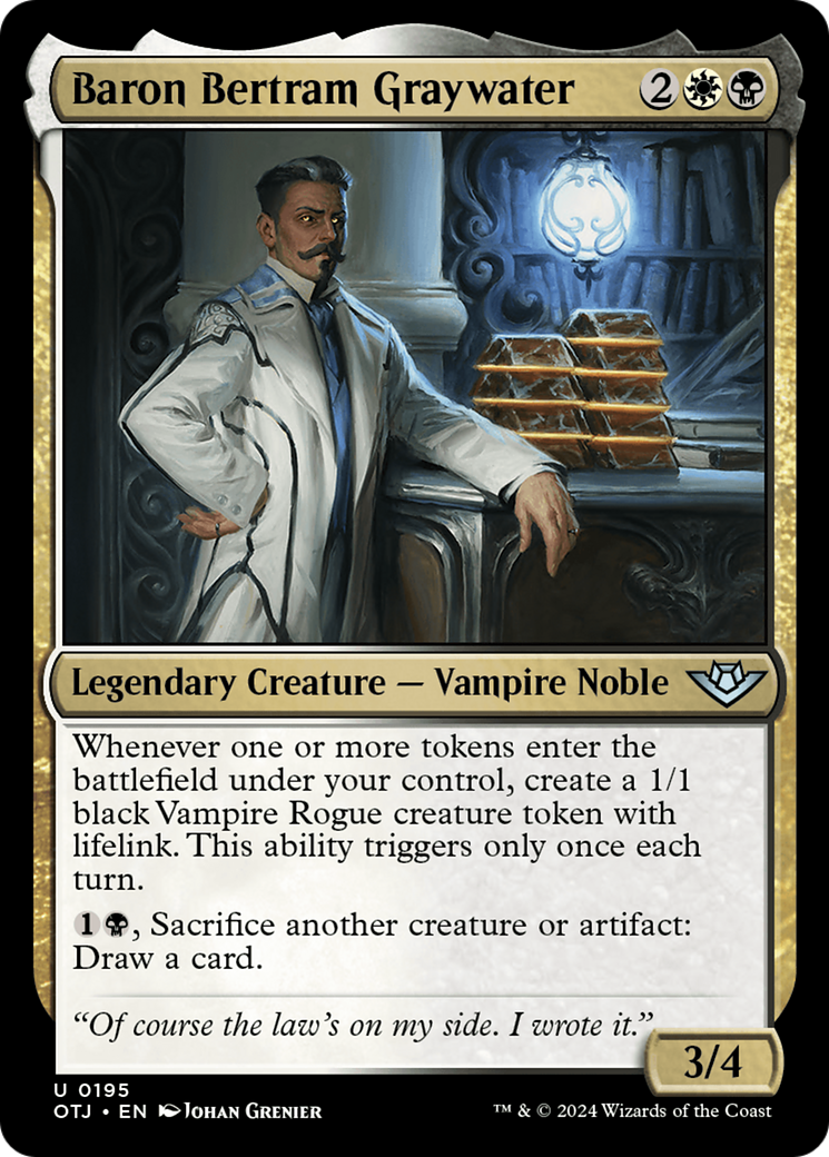 Baron Bertram Graywater - Uncommon Legendary Creature — Vampire Noble card from Outlaws of Thunder Junction