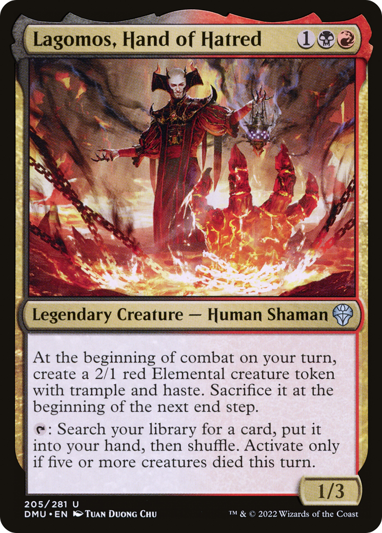 Lagomos, Hand of Hatred - Uncommon Legendary Creature — Human Shaman card from Dominaria United