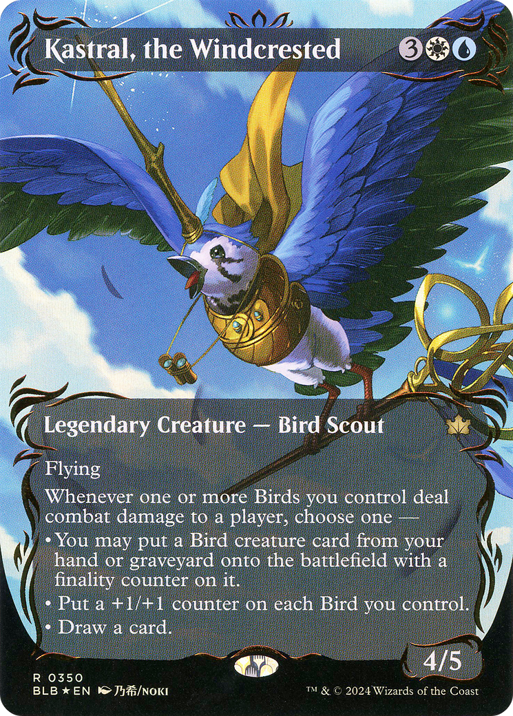 Kastral, the Windcrested - Rare Legendary Creature — Bird Scout card from Bloomburrow