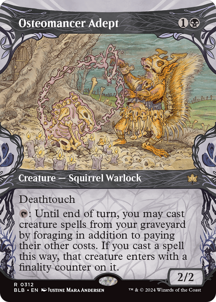 Osteomancer Adept - Rare Creature — Squirrel Warlock card from Bloomburrow