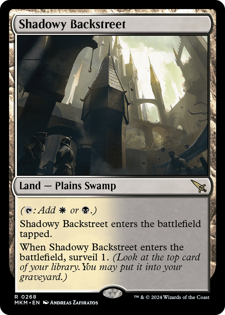 Shadowy Backstreet - Rare Land — Plains Swamp card from Murders at Karlov Manor