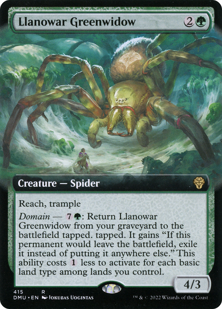 Llanowar Greenwidow - Rare Creature — Spider card from Dominaria United