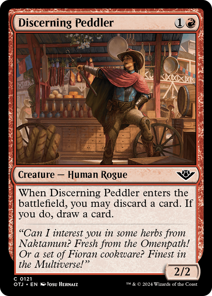 Discerning Peddler - Common Creature — Human Rogue card from Outlaws of Thunder Junction