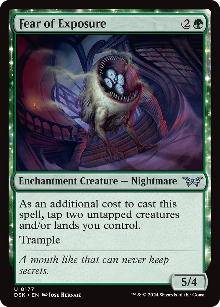 Fear of Exposure - Uncommon Enchantment Creature — Nightmare card from Duskmourn: House of Horror