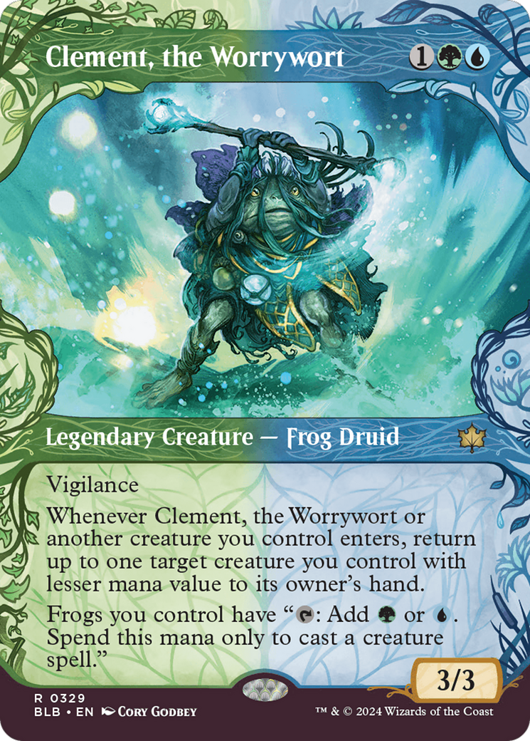 Clement, the Worrywort - Rare Legendary Creature — Frog Druid card from Bloomburrow