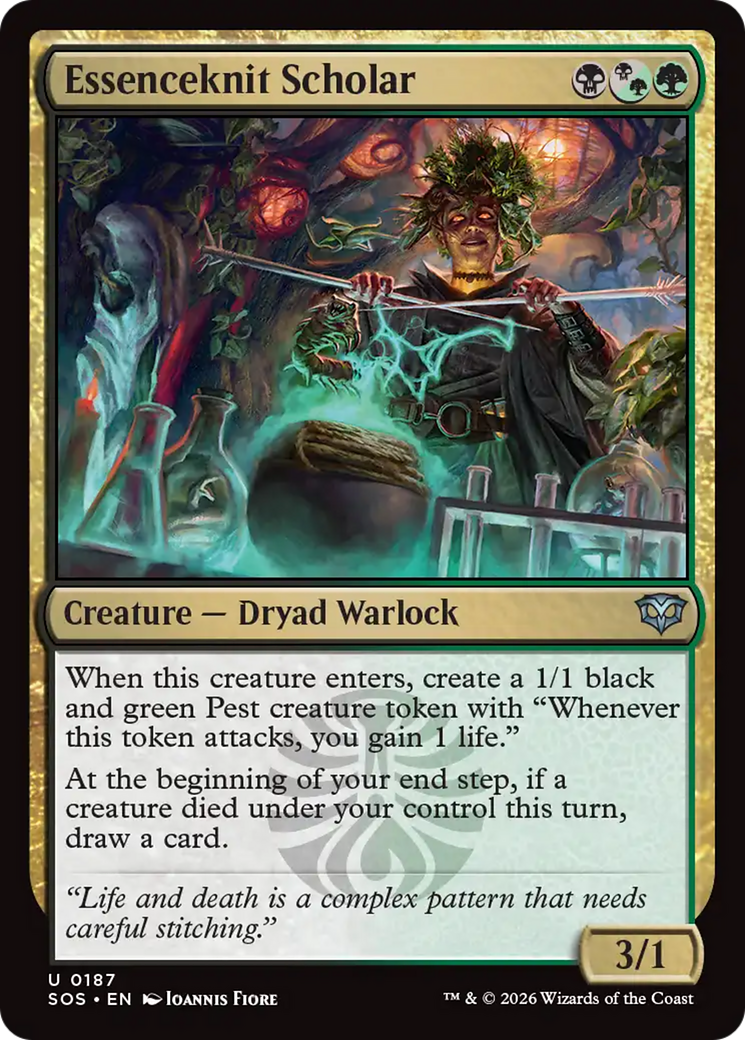 Essenceknit Scholar - Uncommon Creature — Dryad Warlock card from Secrets of Strixhaven