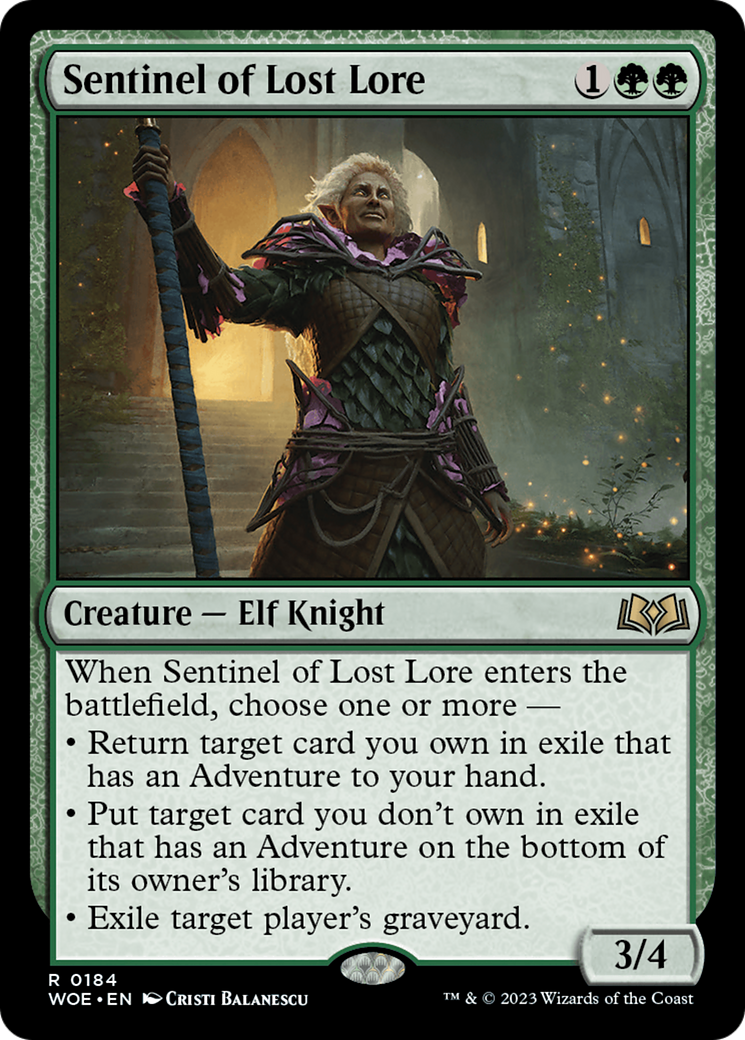 Sentinel of Lost Lore - Rare Creature — Elf Knight card from Wilds of Eldraine
