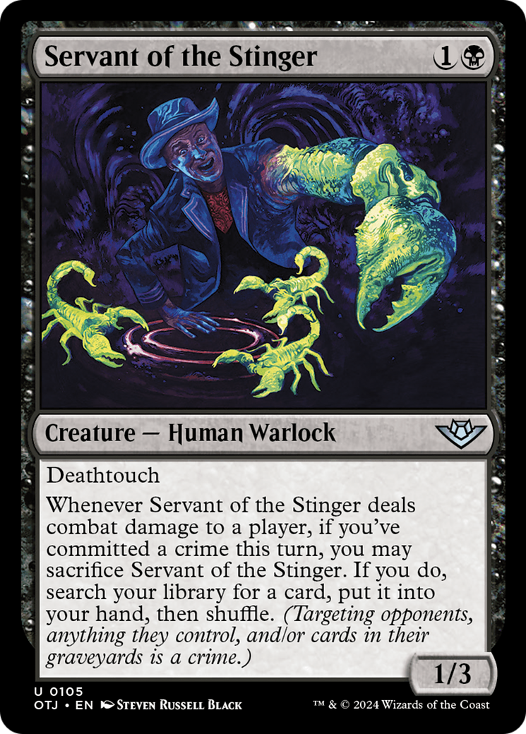 Servant of the Stinger - Uncommon Creature — Human Warlock card from Outlaws of Thunder Junction