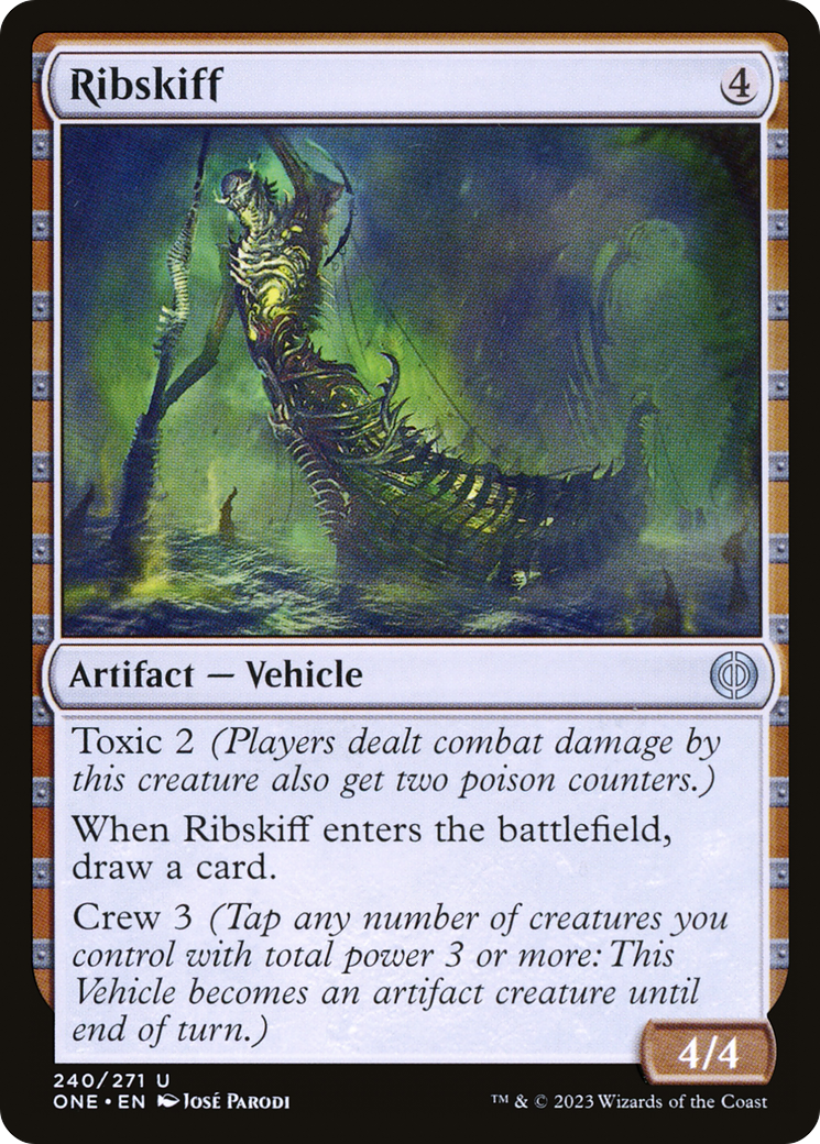 Ribskiff - Uncommon Artifact — Vehicle card from Phyrexia: All Will Be One