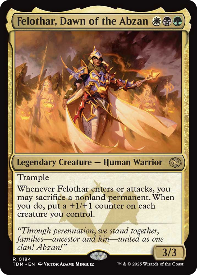 Felothar, Dawn of the Abzan - Rare Legendary Creature — Human Warrior card from Tarkir: Dragonstorm