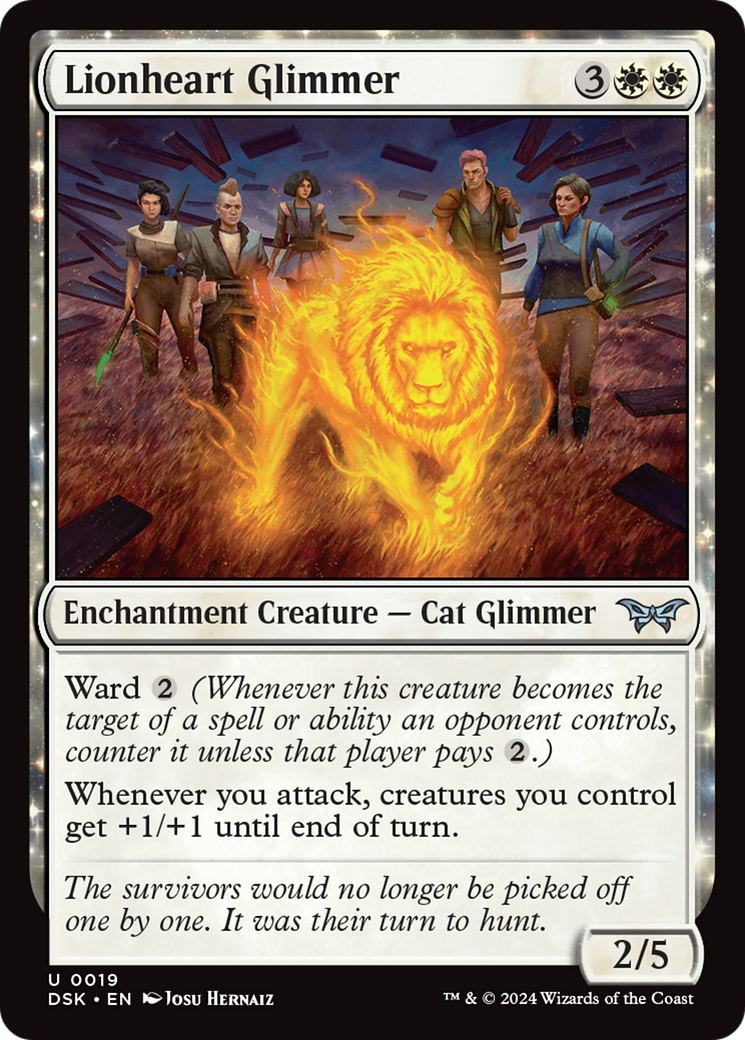 Lionheart Glimmer - Uncommon Enchantment Creature — Cat Glimmer card from Duskmourn: House of Horror