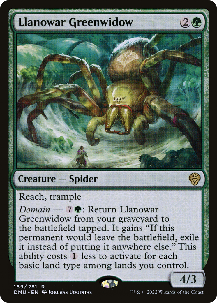 Llanowar Greenwidow - Rare Creature — Spider card from Dominaria United
