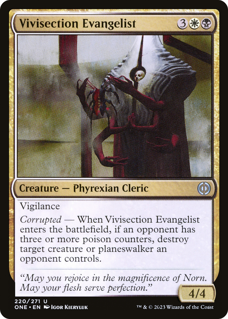 Vivisection Evangelist - Uncommon Creature — Phyrexian Cleric card from Phyrexia: All Will Be One
