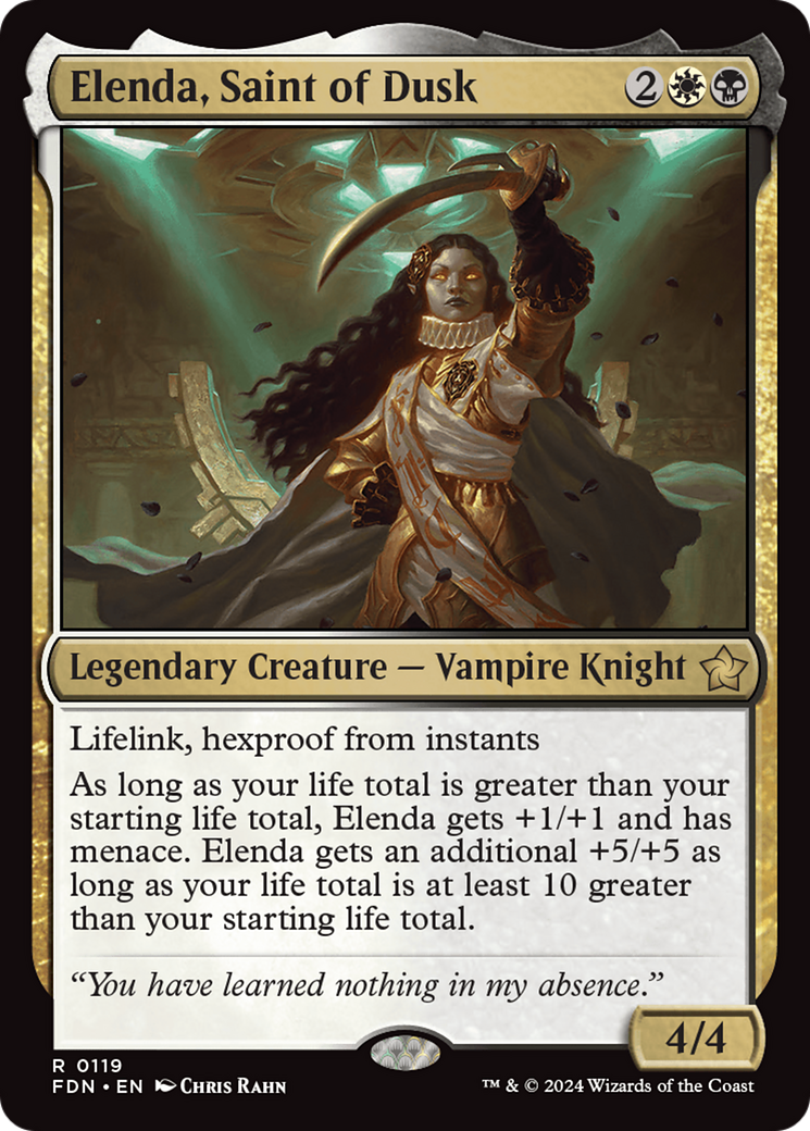Elenda, Saint of Dusk - Rare Legendary Creature — Vampire Knight card from Foundations