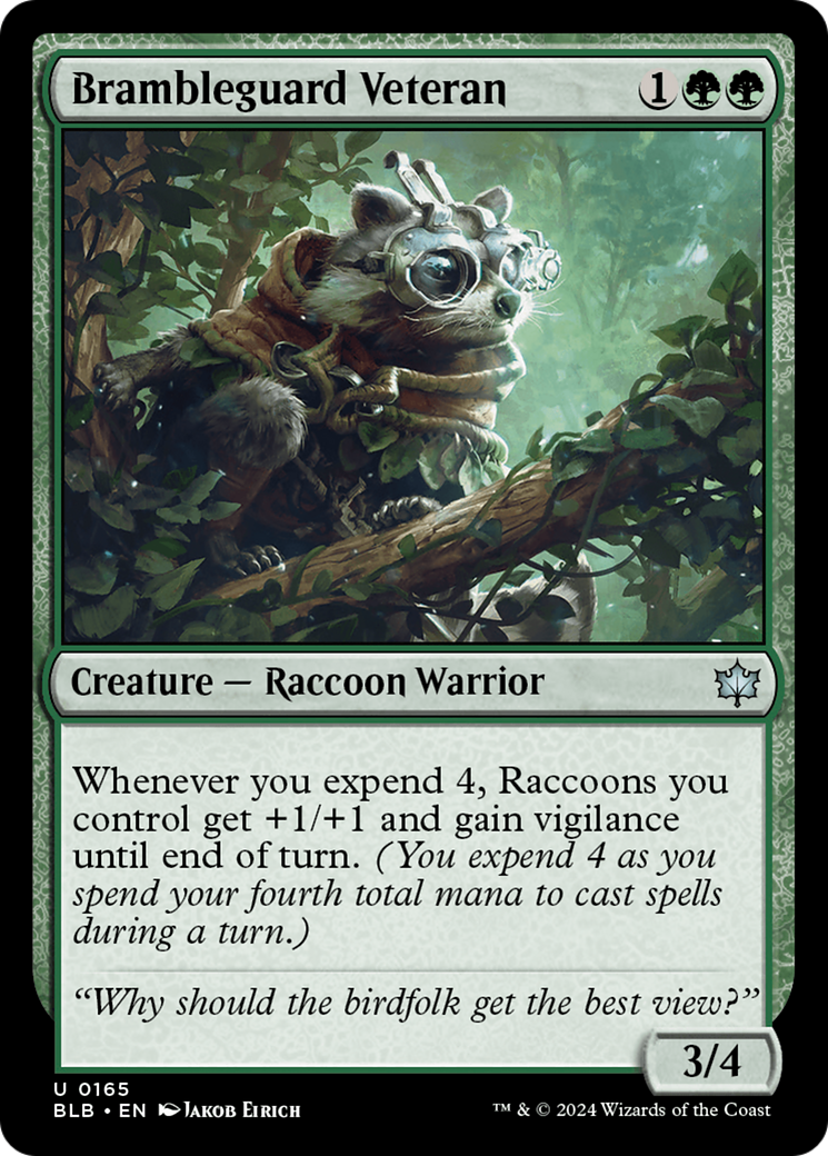 Brambleguard Veteran - Uncommon Creature — Raccoon Warrior card from Bloomburrow