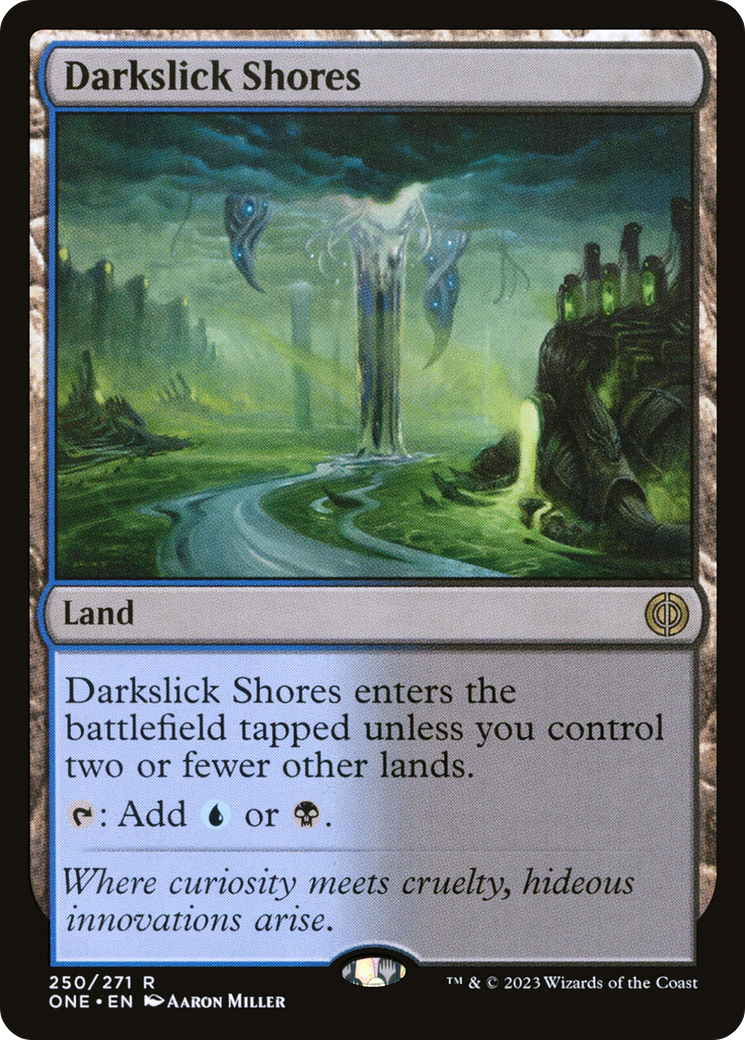 Darkslick Shores - Rare Land card from Phyrexia: All Will Be One