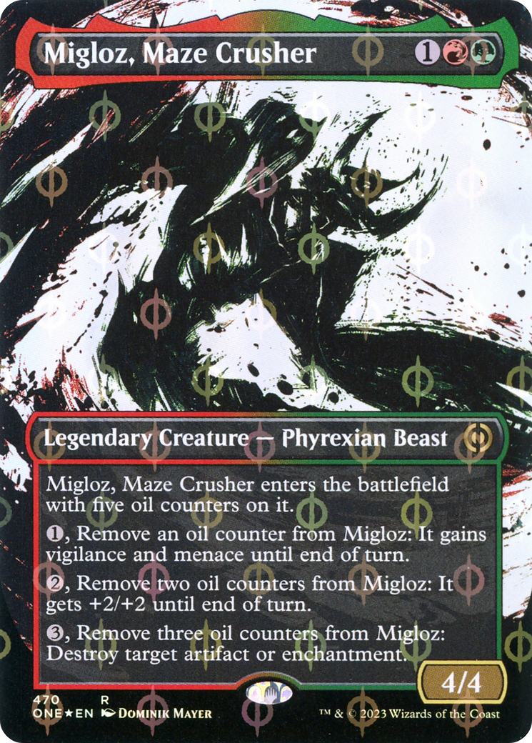 Migloz, Maze Crusher - Rare Legendary Creature — Phyrexian Beast card from Phyrexia: All Will Be One